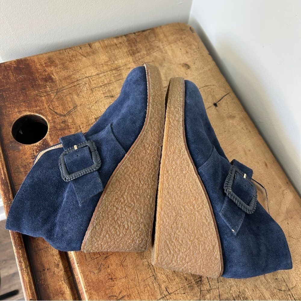 Jack Rogers 7 Navy Blue Suede Wedge Ankle Boots Preppy Retro Glam Hippie Classy - Picture 4 of 10